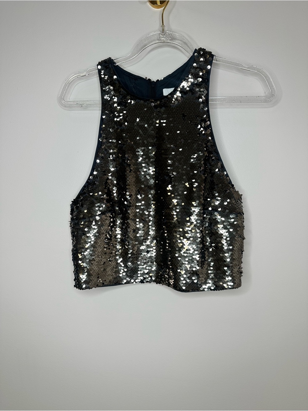 H&M Black & Silver Sequin Crop Top NWT Size S